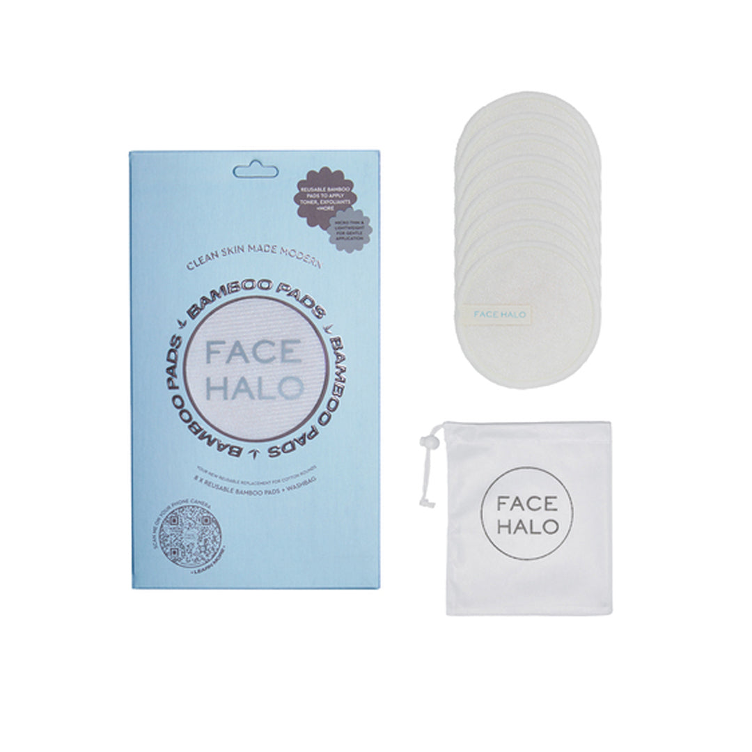 Face Halo Bamboo Pads, 8 Reusable Pads and Washbag